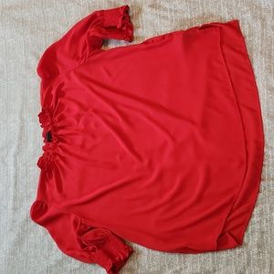 Red blouse with elastic sleeve detail